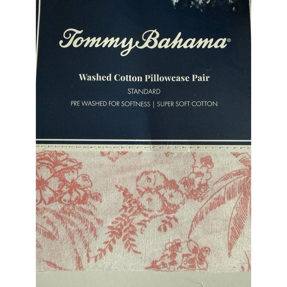 Tommy Bahama Pen Ink Palm Pink Standard Pillowcases 100% Cotton Set of 2